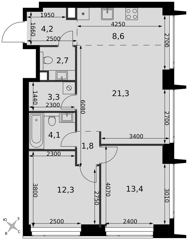3-BD Apartment Sale, 71.7平方米 at Amber City, 3rd Khoroshyovsky Drive, 3А, Moscow, Russia #2