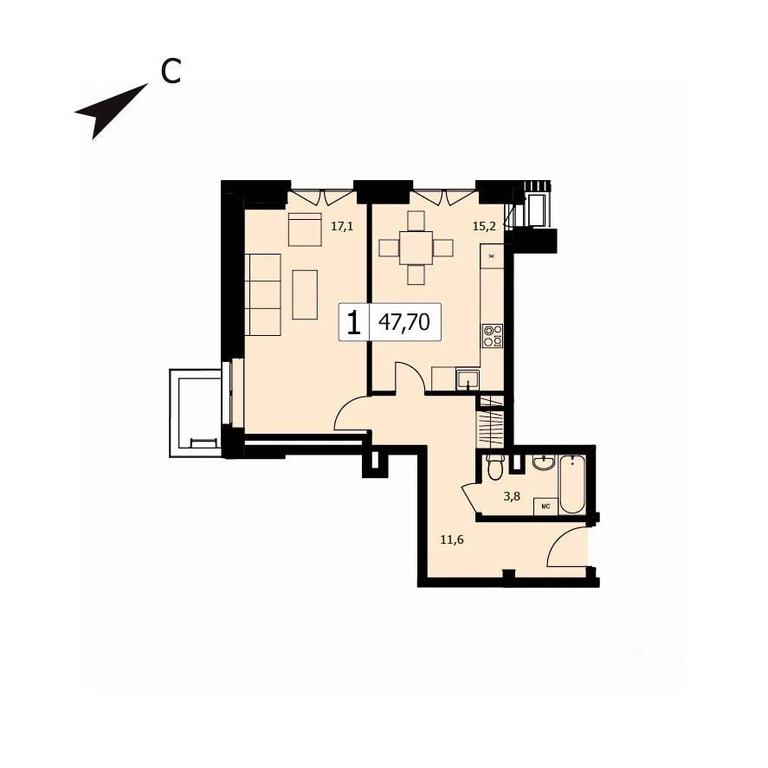 Apartment Sale, 47.7 sq. m. at TWICE (Tvays), Akademika Pavlova Street, 7, Moscow, Russia #1