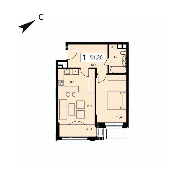 Apartment Sale, 51.2平方米 at TWICE (Tvays), Akademika Pavlova Street, 7, Moscow, Russia #1