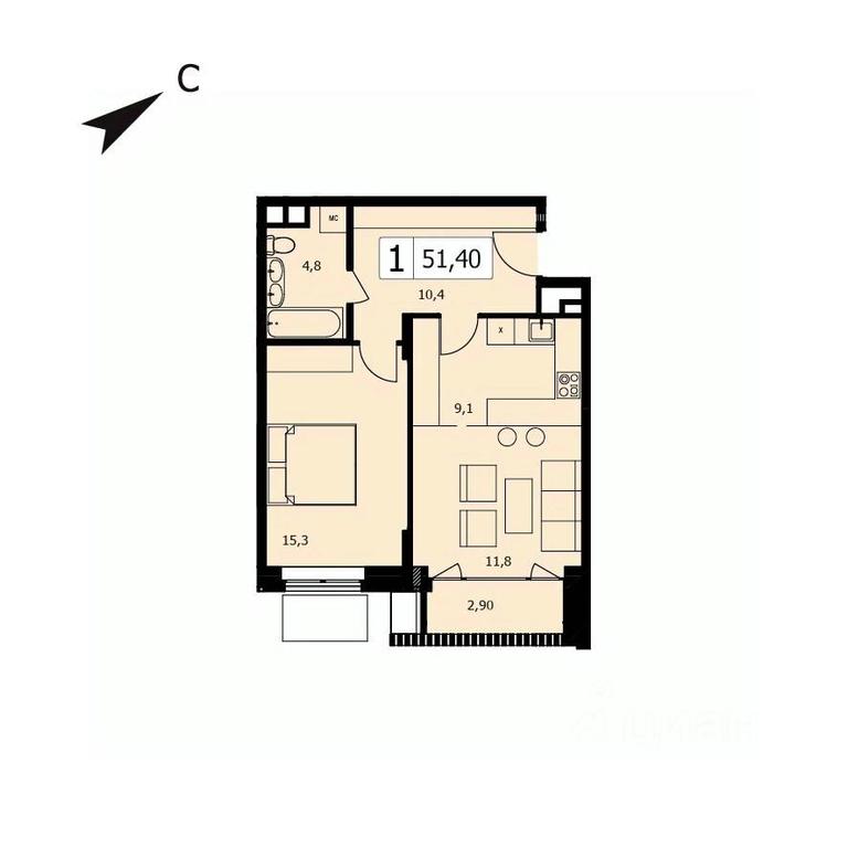 Apartment Sale, 51.4 sq. m. at TWICE (Tvays), Akademika Pavlova Street, 7, Moscow, Russia #1