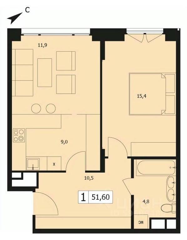 Apartment Sale, 51.6 sq. m. at TWICE (Tvays), Akademika Pavlova Street, 7, Moscow, Russia #1