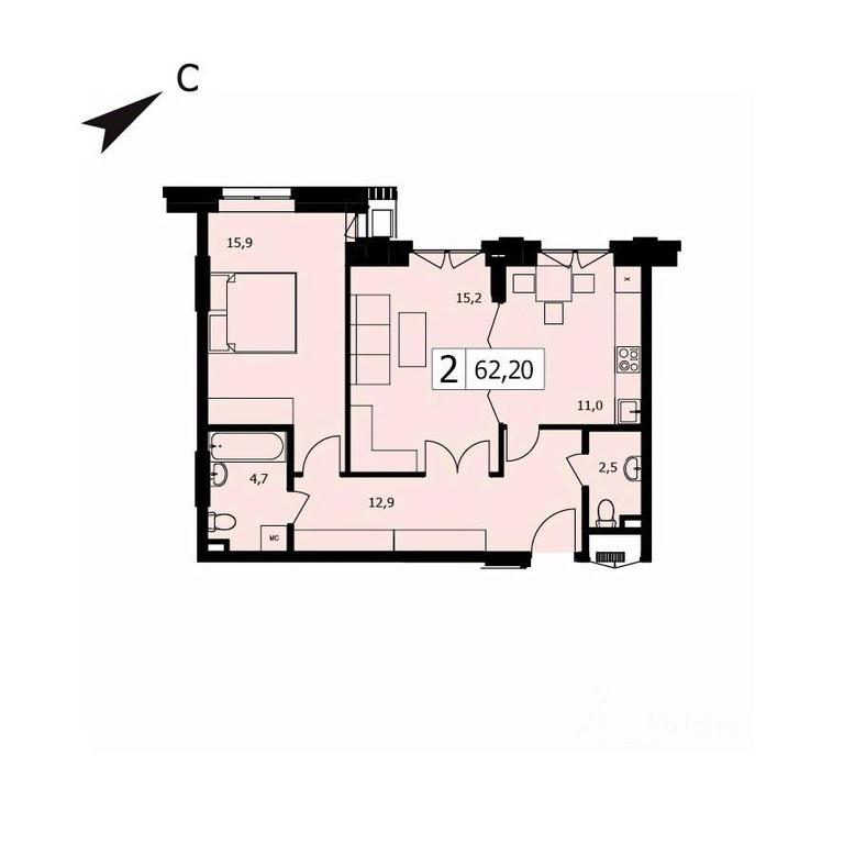 1-BD Apartment Sale, 62.2 sq. m. at TWICE (Tvays), Akademika Pavlova Street, 7, Moscow, Russia #1 1-BD Apartment Sale, 62.2 sq. m. at TWICE (Tvays), Akademika Pavlova Street, 7, Moscow, Russia #1