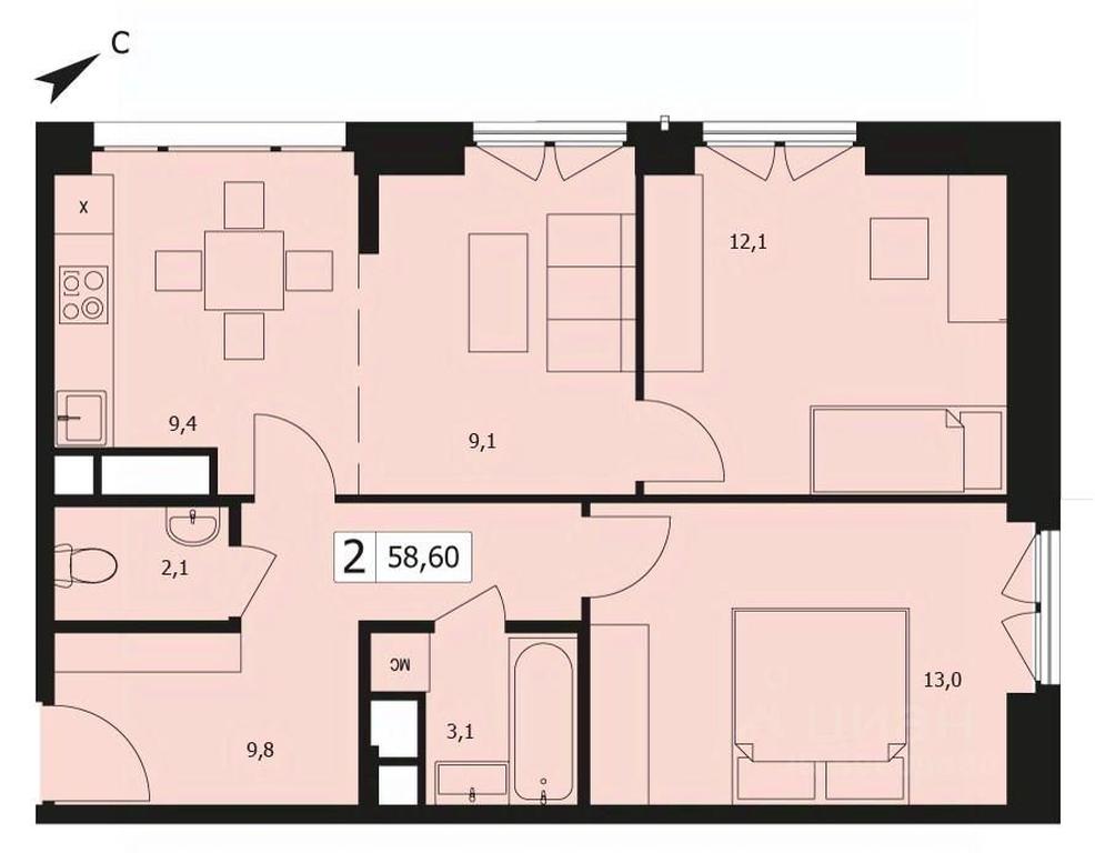 1-BD Apartment Sale, 58.6 sq. m. at TWICE (Tvays), Akademika Pavlova Street, 7, Moscow, Russia #1 1-BD Apartment Sale, 58.6 sq. m. at TWICE (Tvays), Akademika Pavlova Street, 7, Moscow, Russia #1