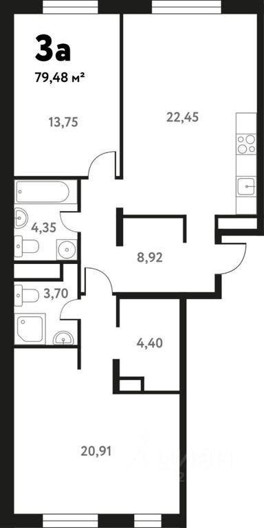 2-BD Apartment Sale, 78.68平方米 at Iuzhnoe Pushkino, Shkolnaya ulitsa, mikrorayon Mamontovka, Pushkino, Moscow Region, Russia #1