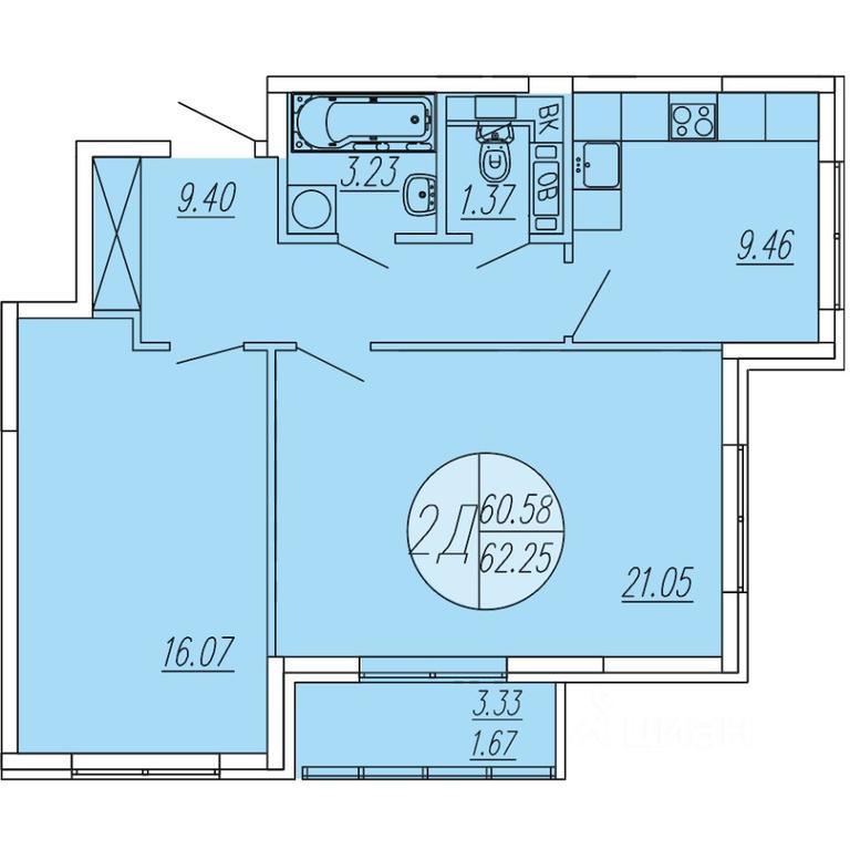 1-BD Apartment Sale, 62.25 sq. m. at Sholohovo, ulitsa Yunosti, zhiloy kompleks Sholokhovo, derevnya Sholokhovo, Mytishi Urban District, Moscow Region, Russia #1