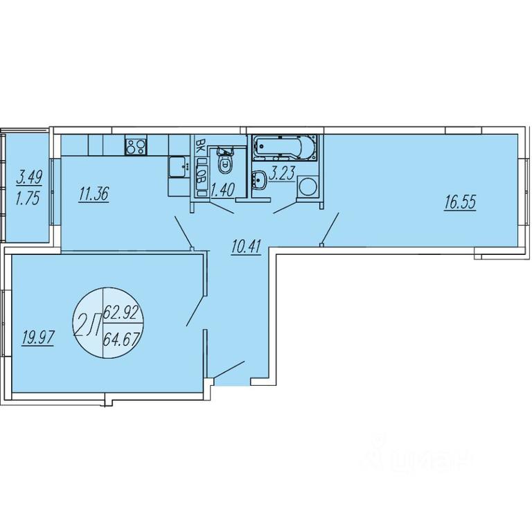 1-BD Apartment Sale, 64.67 sq. m. at Sholohovo, ulitsa Yunosti, zhiloy kompleks Sholokhovo, derevnya Sholokhovo, Mytishi Urban District, Moscow Region, Russia #1