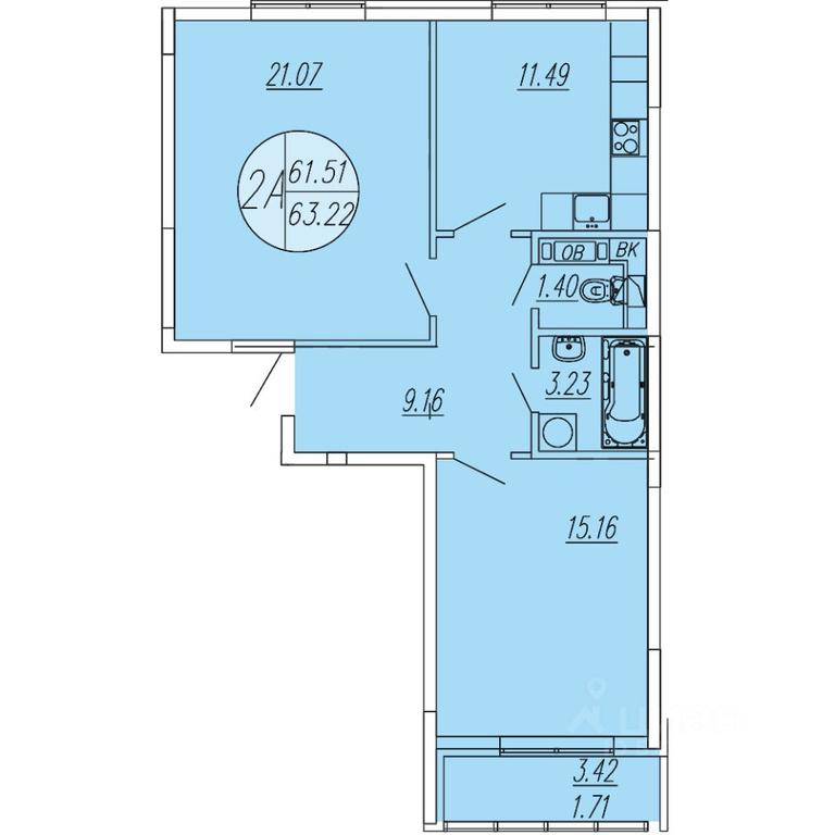 1-BD Apartment Sale, 63.22 sq. m. at Sholohovo, ulitsa Yunosti, zhiloy kompleks Sholokhovo, derevnya Sholokhovo, Mytishi Urban District, Moscow Region, Russia #1