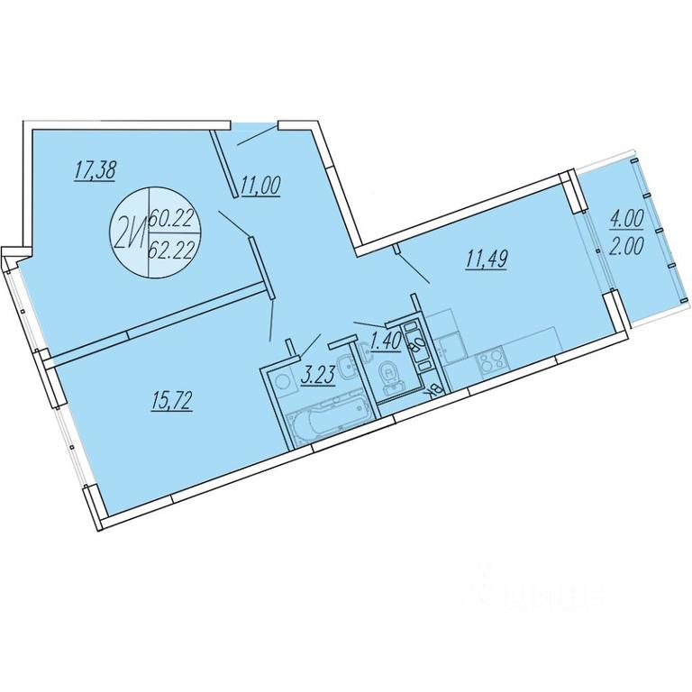 1-BD Apartment Sale, 62.22 sq. m. at Sholohovo, ulitsa Yunosti, zhiloy kompleks Sholokhovo, derevnya Sholokhovo, Mytishi Urban District, Moscow Region, Russia #1