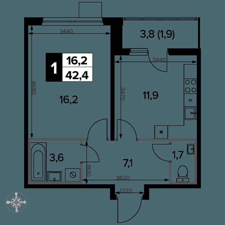 1-BD Apartment Sale, 42.2 sq. m. at Pervyi Leningradskiy, Pervy Leningradskiy Residential Complex, Moscow, Russia #2
