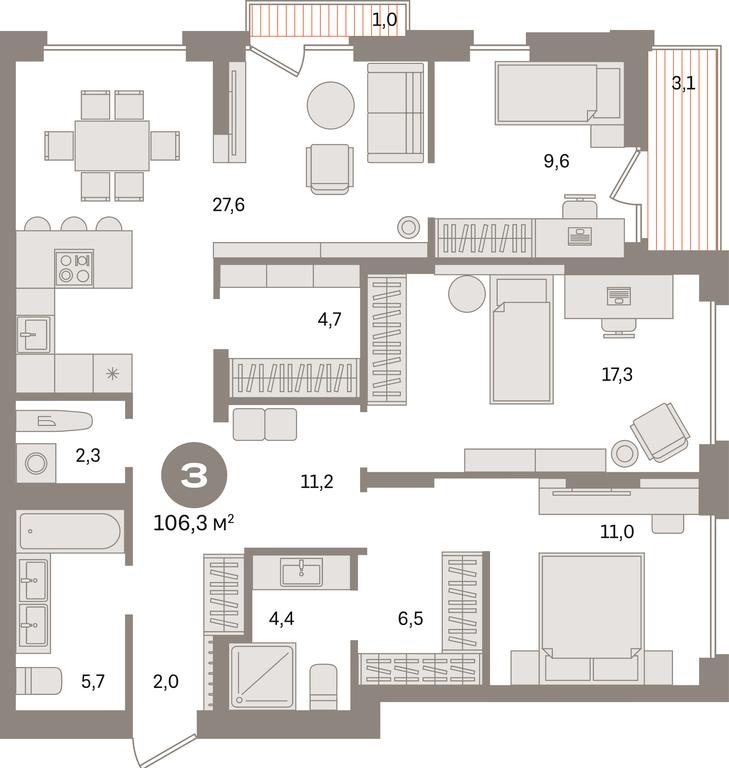 3-BD Apartment Sale, 106.3 sq. m. at Pervy kvartal, Kalinovaya ulitsa, derevnya Sapronovo, Leninskiy City District, Moscow Region, Russia #1