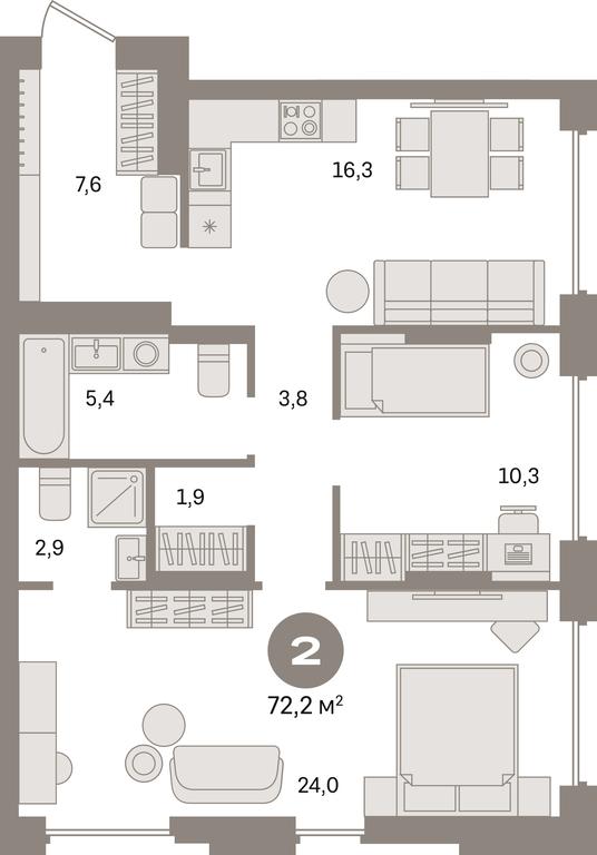 2-BD Apartment Sale, 72.2 sq. m. at Pervy kvartal, Kalinovaya ulitsa, derevnya Sapronovo, Leninskiy City District, Moscow Region, Russia #1