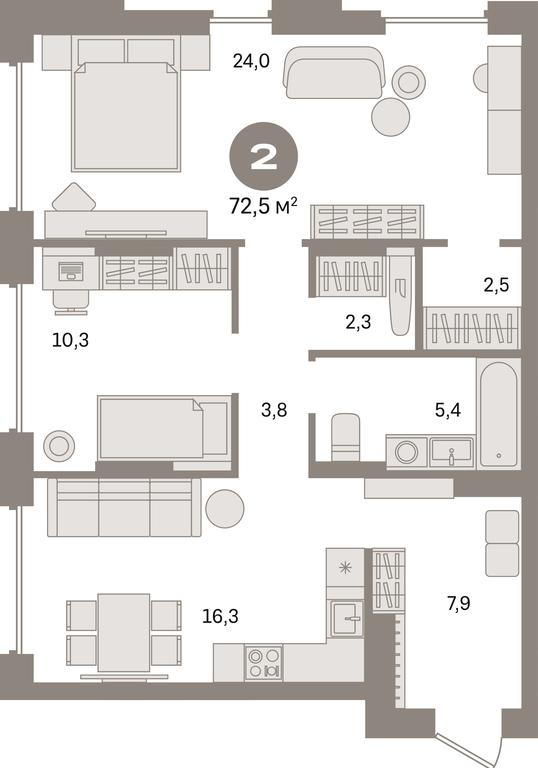2-BD Apartment Sale, 72.5 sq. m. at Pervy kvartal, Kalinovaya ulitsa, derevnya Sapronovo, Leninskiy City District, Moscow Region, Russia #1