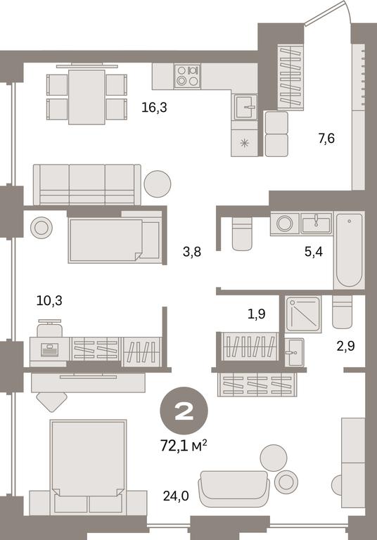 2-BD Apartment Sale, 72.1 sq. m. at Pervy kvartal, Kalinovaya ulitsa, derevnya Sapronovo, Leninskiy City District, Moscow Region, Russia #1