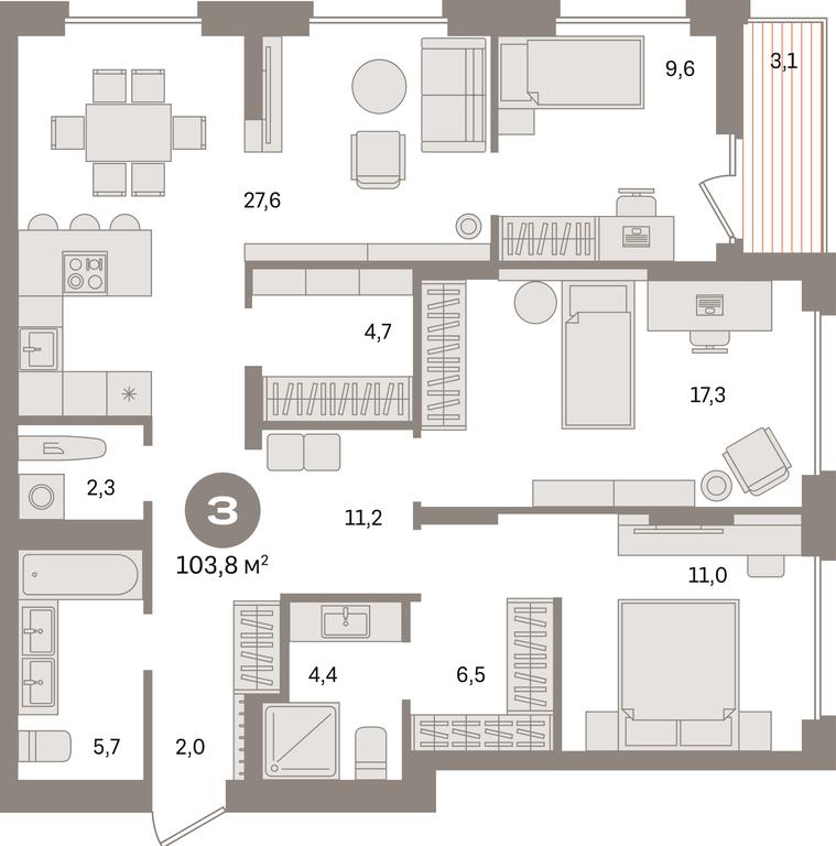 3-BD Apartment Sale, 105.3 sq. m. at Pervy kvartal, Kalinovaya ulitsa, derevnya Sapronovo, Leninskiy City District, Moscow Region, Russia #1 3-BD Apartment Sale, 105.3 sq. m. at Pervy kvartal, Kalinovaya ulitsa, derevnya Sapronovo, Leninskiy City District, Moscow Region, Russia #1
