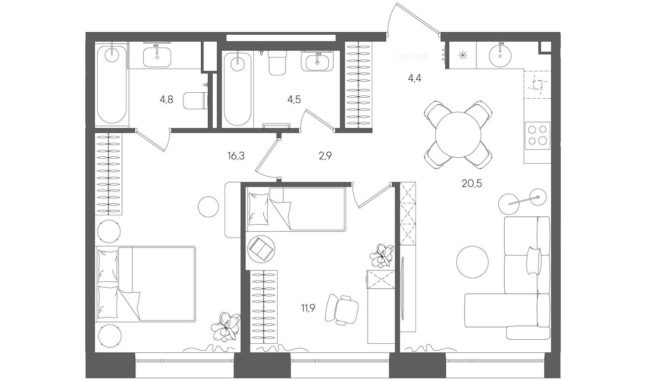 2-BD Apartment Sale, 65.3 sq. m. at Rise, ZhK Stoun Rays, Lefortovo District, Yugo-Vostochniy Administrative Okrug, Moscow, Russia #1
