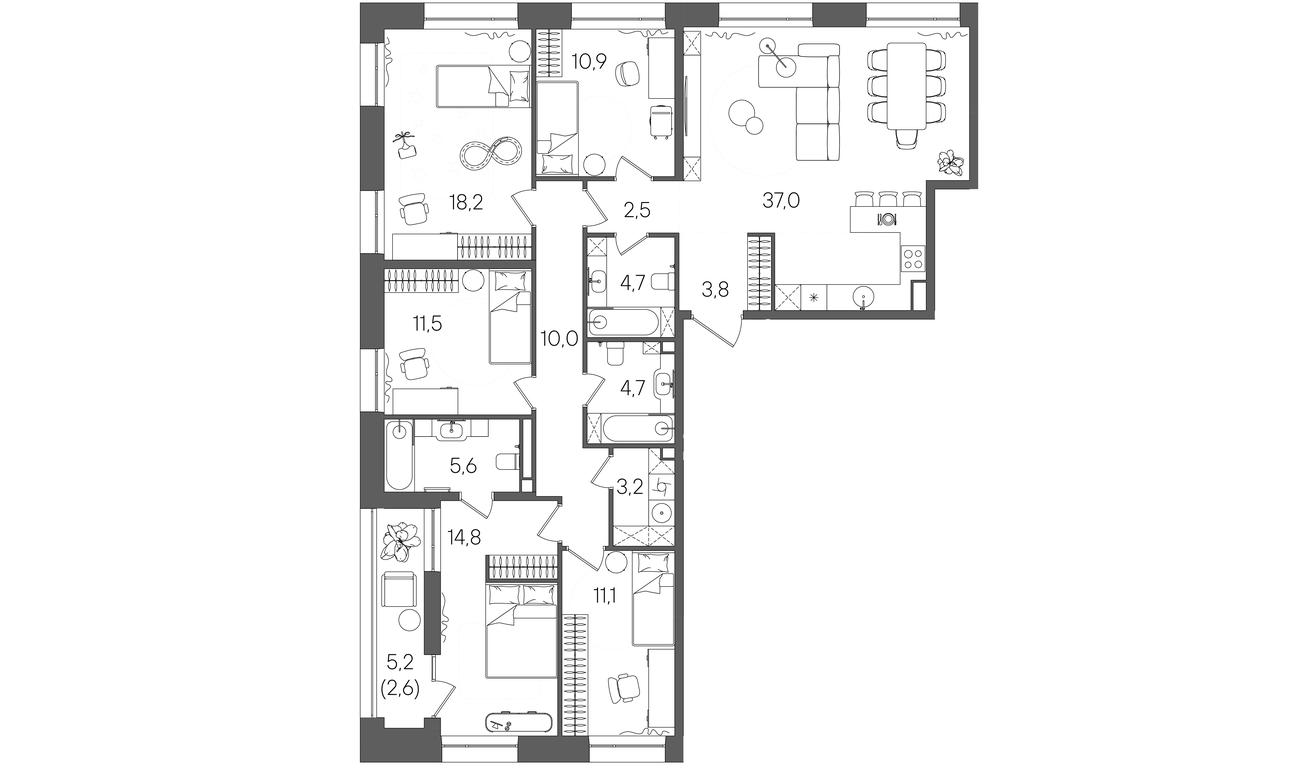 5-BD Apartment Sale, 140.7 sq. m. at Rise, ZhK Stoun Rays, Lefortovo District, Yugo-Vostochniy Administrative Okrug, Moscow, Russia #1