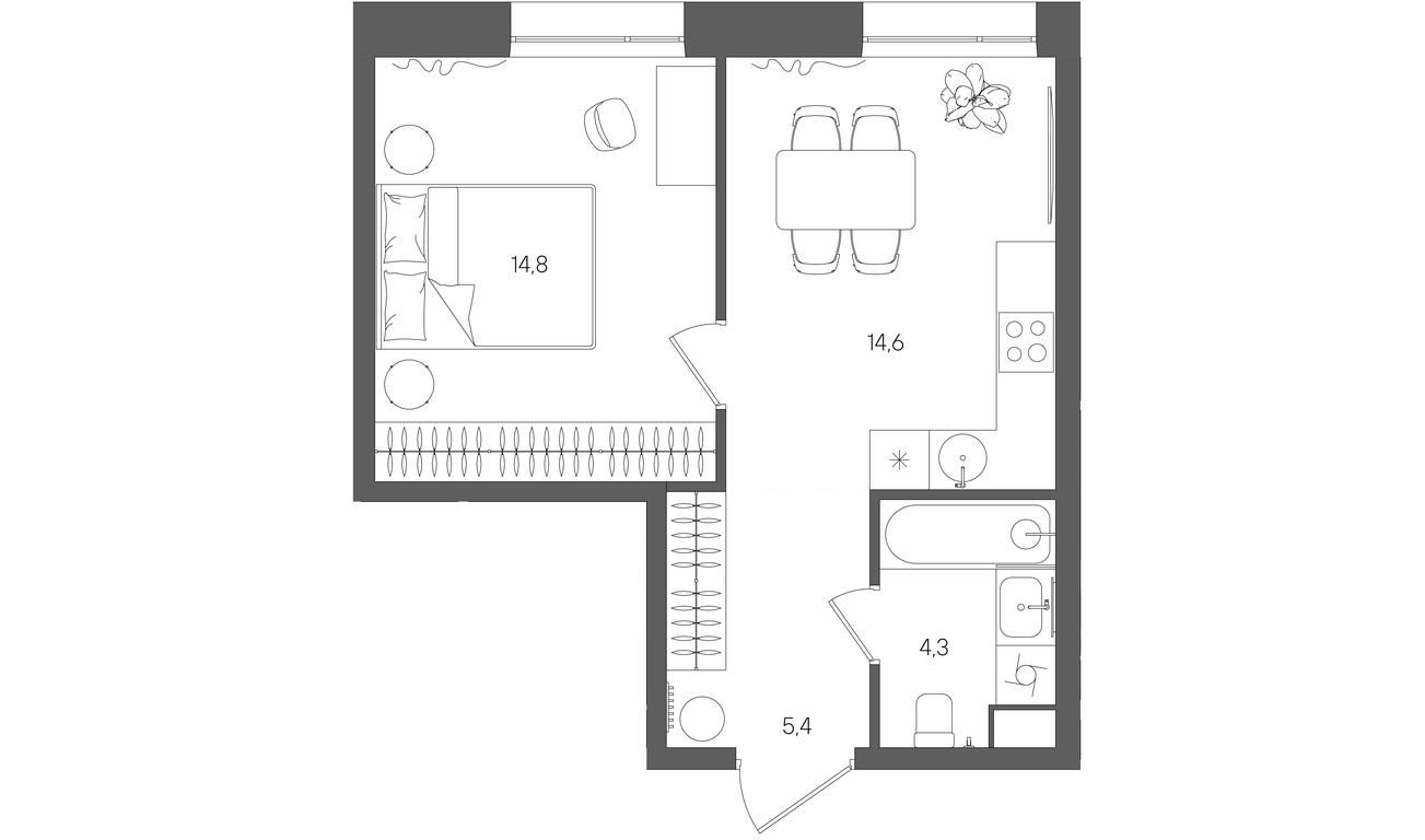 1-BD Apartment Sale, 39.2平方米 at Rise, ZhK Stoun Rays, Lefortovo District, Yugo-Vostochniy Administrative Okrug, Moscow, Russia #1