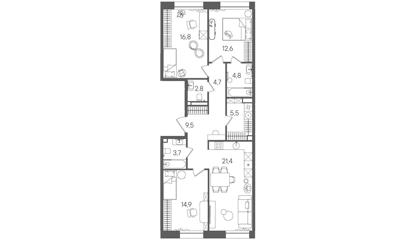 3-BD Apartment Sale, 96.7平方米 at Rise, ZhK Stoun Rays, Lefortovo District, Yugo-Vostochniy Administrative Okrug, Moscow, Russia #1