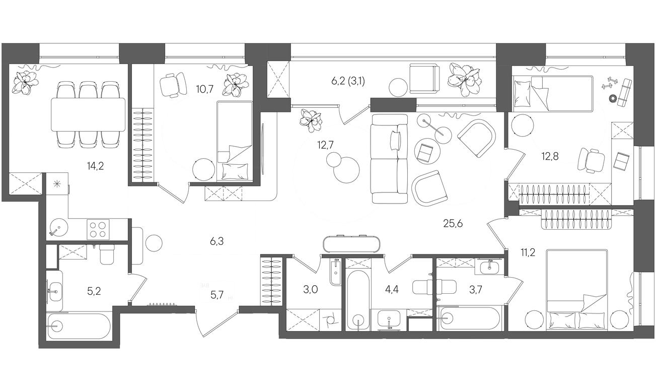 3-BD Apartment Sale, 105.9平方米 at Rise, ZhK Stoun Rays, Lefortovo District, Yugo-Vostochniy Administrative Okrug, Moscow, Russia #1
