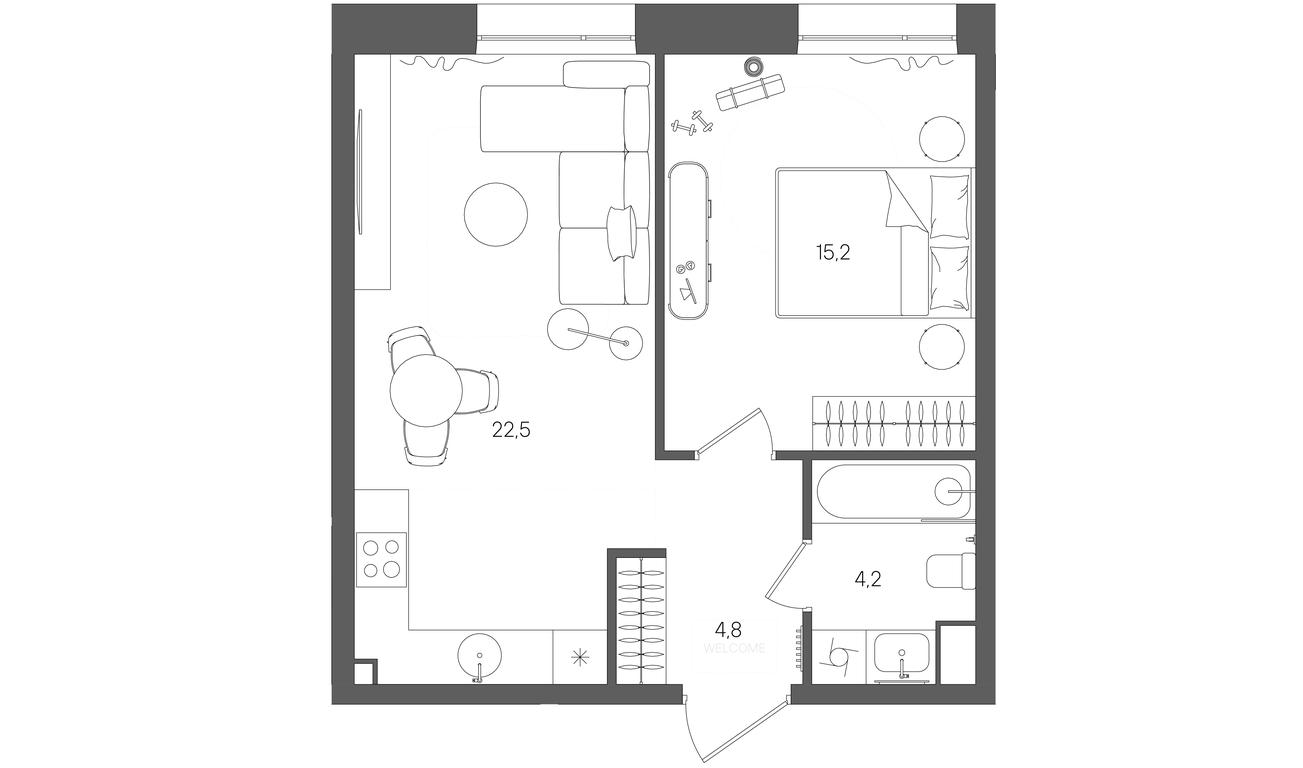 1-BD Apartment Sale, 46.9平方米 at Rise, ZhK Stoun Rays, Lefortovo District, Yugo-Vostochniy Administrative Okrug, Moscow, Russia #1 1-BD Apartment Sale, 46.9平方米 at Rise, ZhK Stoun Rays, Lefortovo District, Yugo-Vostochniy Administrative Okrug, Moscow, Russia #1