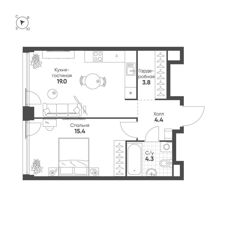 1-BD Apartment Sale, 46.9 sq. m. at Shagal, Автозаводская улица, 23, Москва, Россия #1