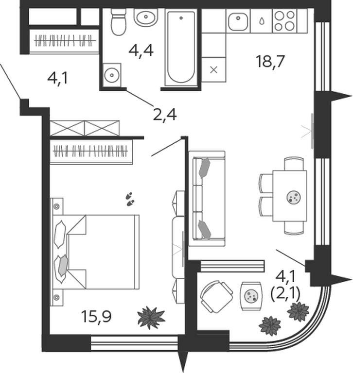 1-BD Apartment Sale, 47.6 sq. m. at Shagal, Автозаводская улица, 23, Москва, Россия #1