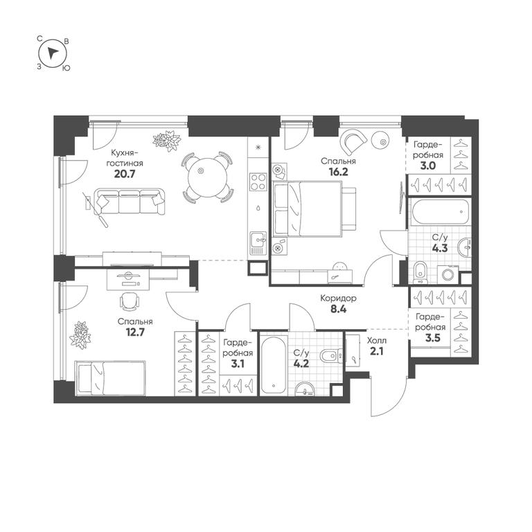 2-BD Apartment Sale, 78.2 sq. m. at Shagal, Автозаводская улица, 23, Москва, Россия #1 2-BD Apartment Sale, 78.2 sq. m. at Shagal, Автозаводская улица, 23, Москва, Россия #1