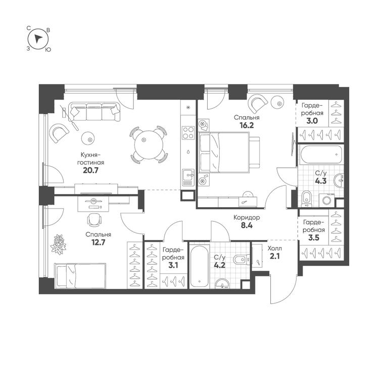 2-BD Apartment Sale, 78.2 sq. m. at Shagal, Автозаводская улица, 23, Москва, Россия #1 2-BD Apartment Sale, 78.2 sq. m. at Shagal, Автозаводская улица, 23, Москва, Россия #1