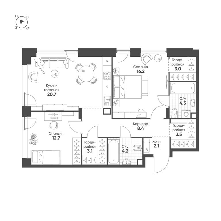 2-BD Apartment Sale, 78.2 sq. m. at Shagal, Автозаводская улица, 23, Москва, Россия #1
