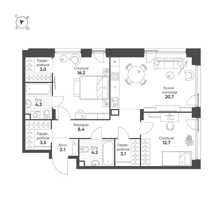 2-BD Apartment Sale, 78.2 sq. m. at Shagal, Автозаводская улица, 23, Москва, Россия #1