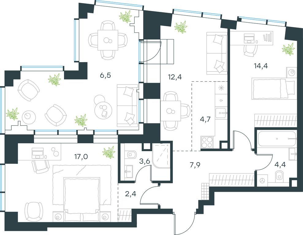 2-BD Apartment Sale, 73.3平方米 at Paveletskaya City, Dubininskaya Street, 59, Moscow, Russia #1
