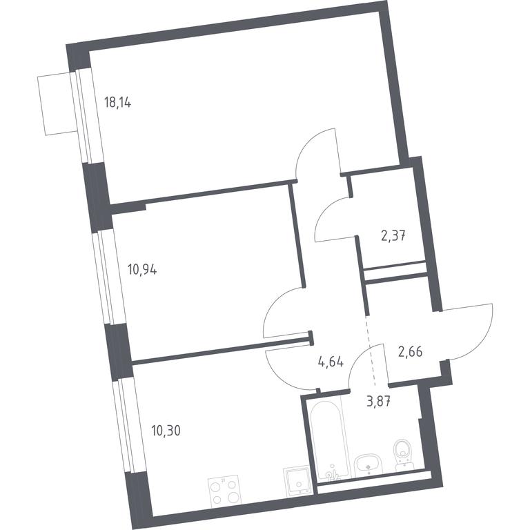 1-BD Apartment Sale, 52.92平方米 at Podolskie Kvartaly, zhiloy kompleks Podolskiye Kvartaly, Ryazanovskoe Settlement, Moscow, Russia #1