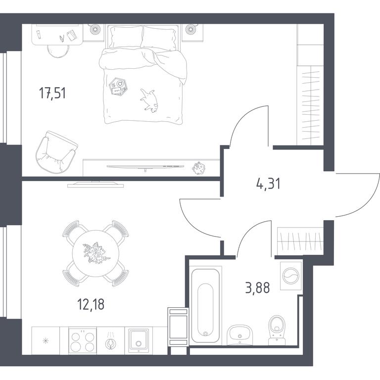 Apartment Sale, 37.5平方米 at Tomilino Park, 1-y kvartal, posyolok Zhilino-1, Lubertsy City District, Moscow Region, Russia #1