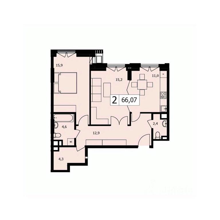 1-BD Apartment Sale, 66.3 sq. m. at TWICE (Tvays), Akademika Pavlova Street, 7, Moscow, Russia #1 1-BD Apartment Sale, 66.3 sq. m. at TWICE (Tvays), Akademika Pavlova Street, 7, Moscow, Russia #1