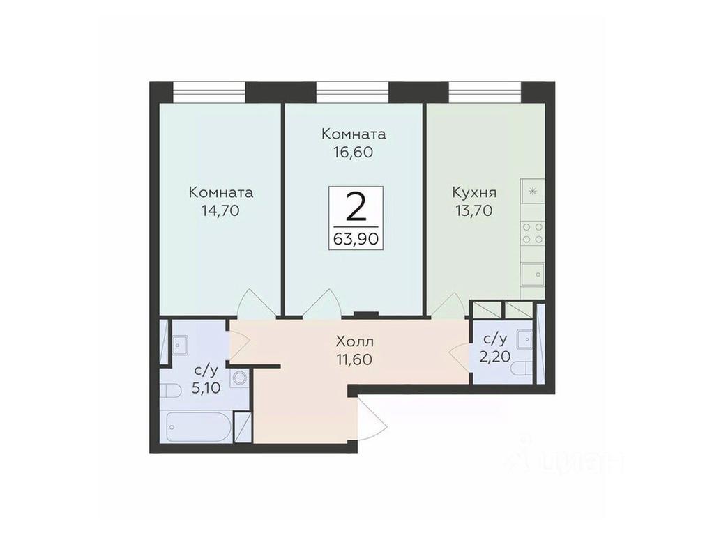 1-BD Apartment Sale, 63.9 sq. m. at Rodniki, Trudovaya ulitsa, Rodniki Township, Ramenskiy Urban District, Moscow Region, Russia #1