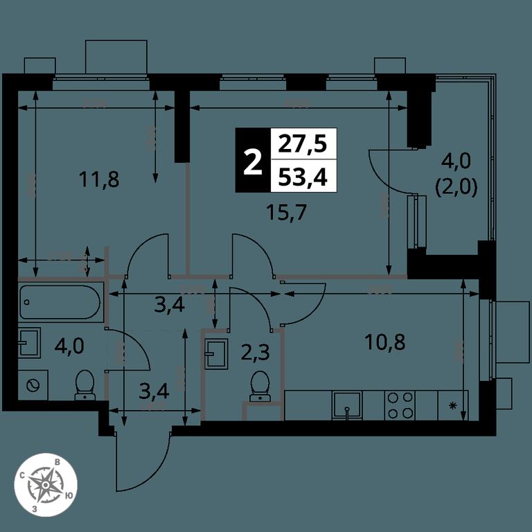 2-BD Apartment Sale, 53.4平方米 at 1 Izmajlovskij, Montazhnaya Street, 8с13, Moscow, Russia #2 2-BD Apartment Sale, 53.4平方米 at 1 Izmajlovskij, Montazhnaya Street, 8с13, Moscow, Russia #2