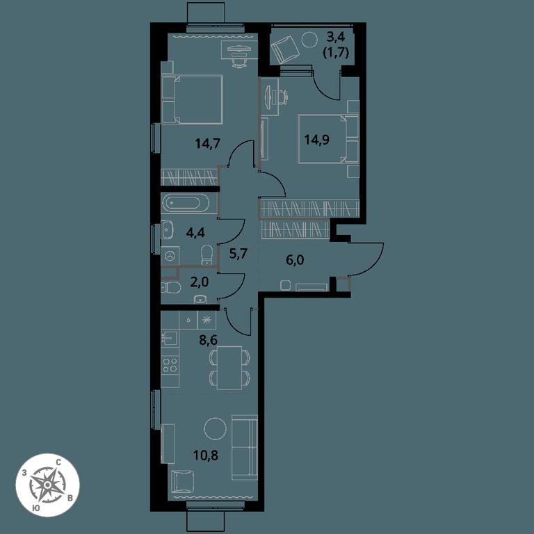3-BD Apartment Sale, 68.8平方米 at 1 Izmajlovskij, Montazhnaya Street, 8с13, Moscow, Russia #1 3-BD Apartment Sale, 68.8平方米 at 1 Izmajlovskij, Montazhnaya Street, 8с13, Moscow, Russia #1