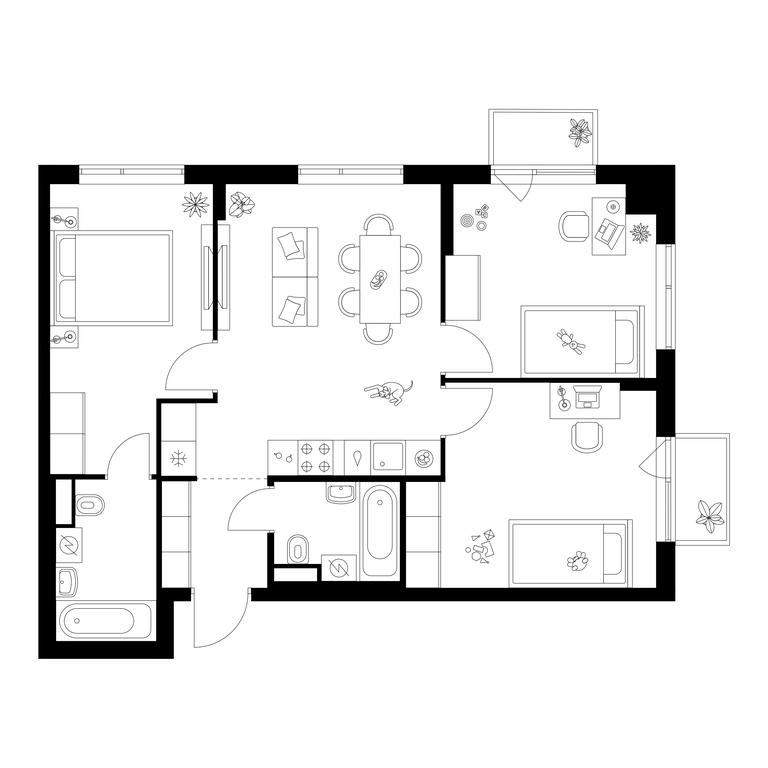 3-BD Apartment Sale, 70.4 sq. m. at Buninskaja naberezhnaja, ZhK Buninskaya Naberezhnaya, Moscow, Russia #1