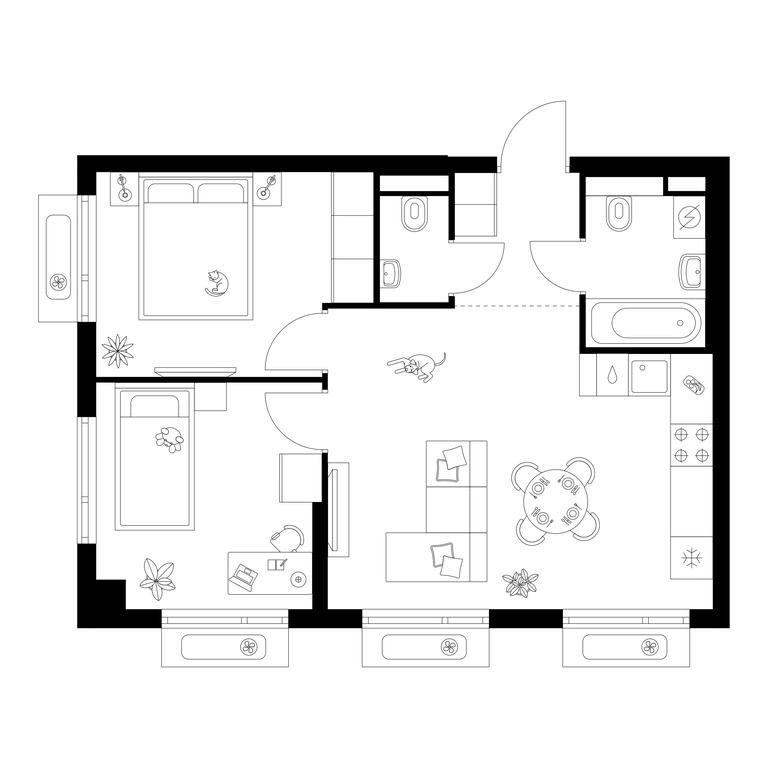 2-BD Apartment Sale, 51.3 sq. m. at Salarevo Park, Salaryevskaya Street, 8к1, Moskovskiy Settlement, Moscow, Russia #1