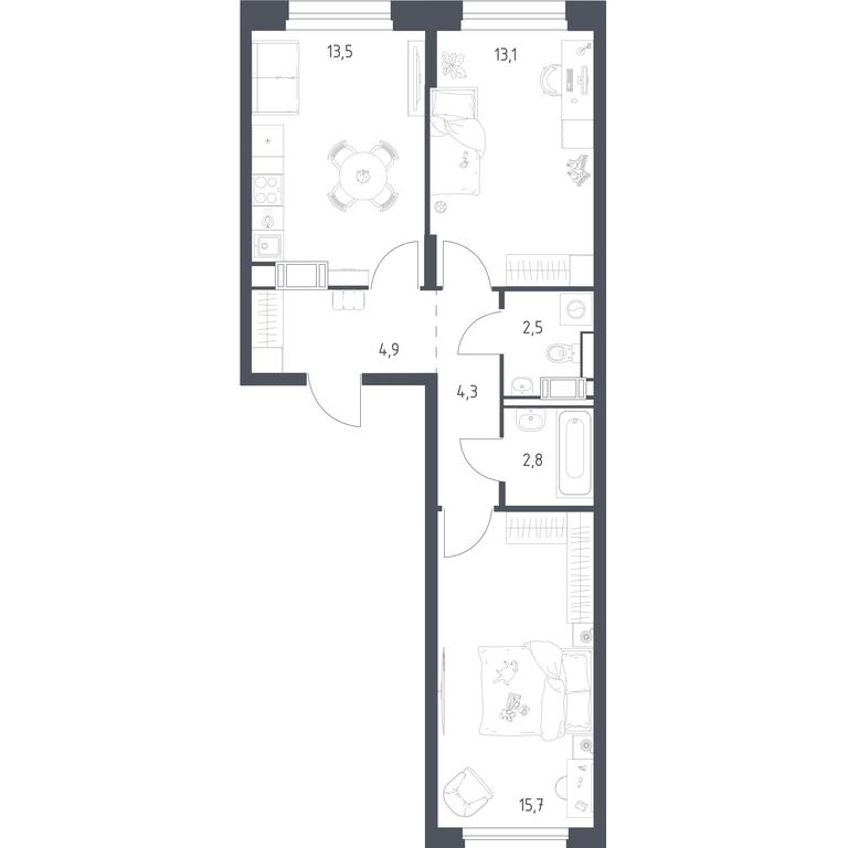 1-BD Apartment Sale, 55.8 sq. m. at Mytishchi Park, Silikatnaya ulitsa, 41к3, Mytischi, Moscow Region, Russia #1