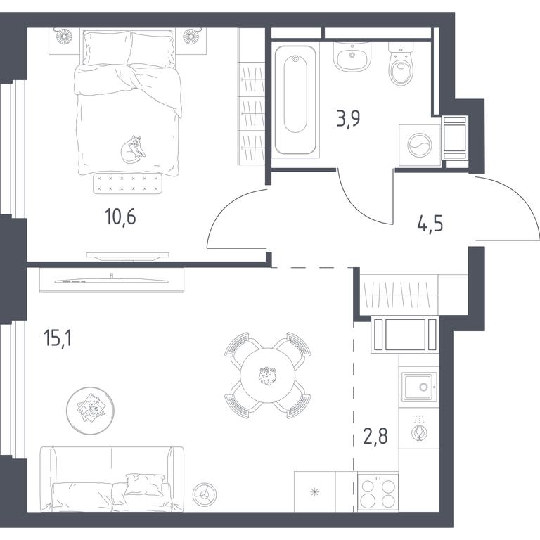 Apartment Sale, 36.5平方米 at Mytishchi Park, Silikatnaya ulitsa, 41к3, Mytischi, Moscow Region, Russia #1