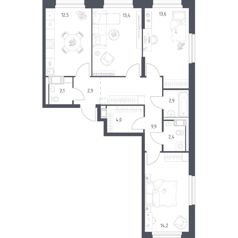 2-BD Apartment Sale, 77.1 sq. m. at Mytishchi Park, Silikatnaya ulitsa, 41к3, Mytischi, Moscow Region, Russia #1