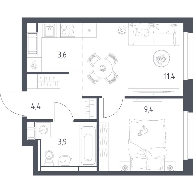 Apartment Sale, 32.2平方米 at Mytishchi Park, Silikatnaya ulitsa, 41к3, Mytischi, Moscow Region, Russia #1