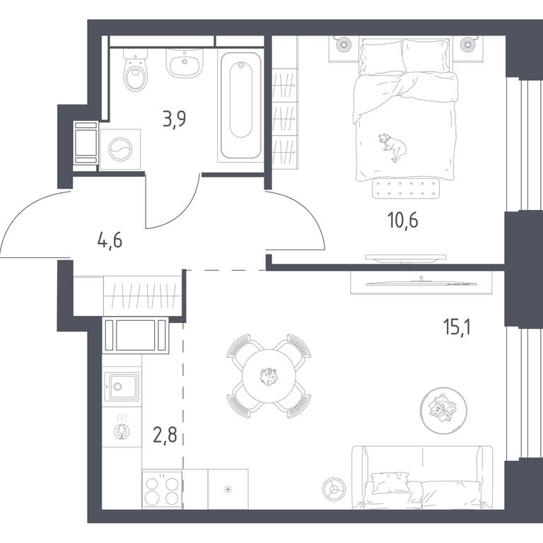 Apartment Sale, 36.7平方米 at Mytishchi Park, Silikatnaya ulitsa, 41к3, Mytischi, Moscow Region, Russia #1