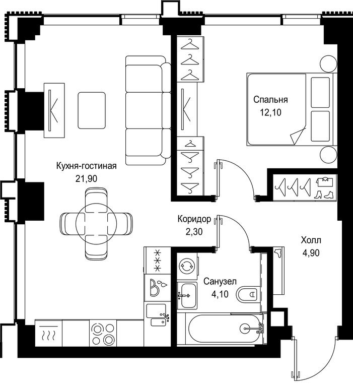 1-BD Apartment Sale, 45.3 sq. m. at Multikvartal CITYZEN, Vishnyovaya Street, Moscow, Russia #1