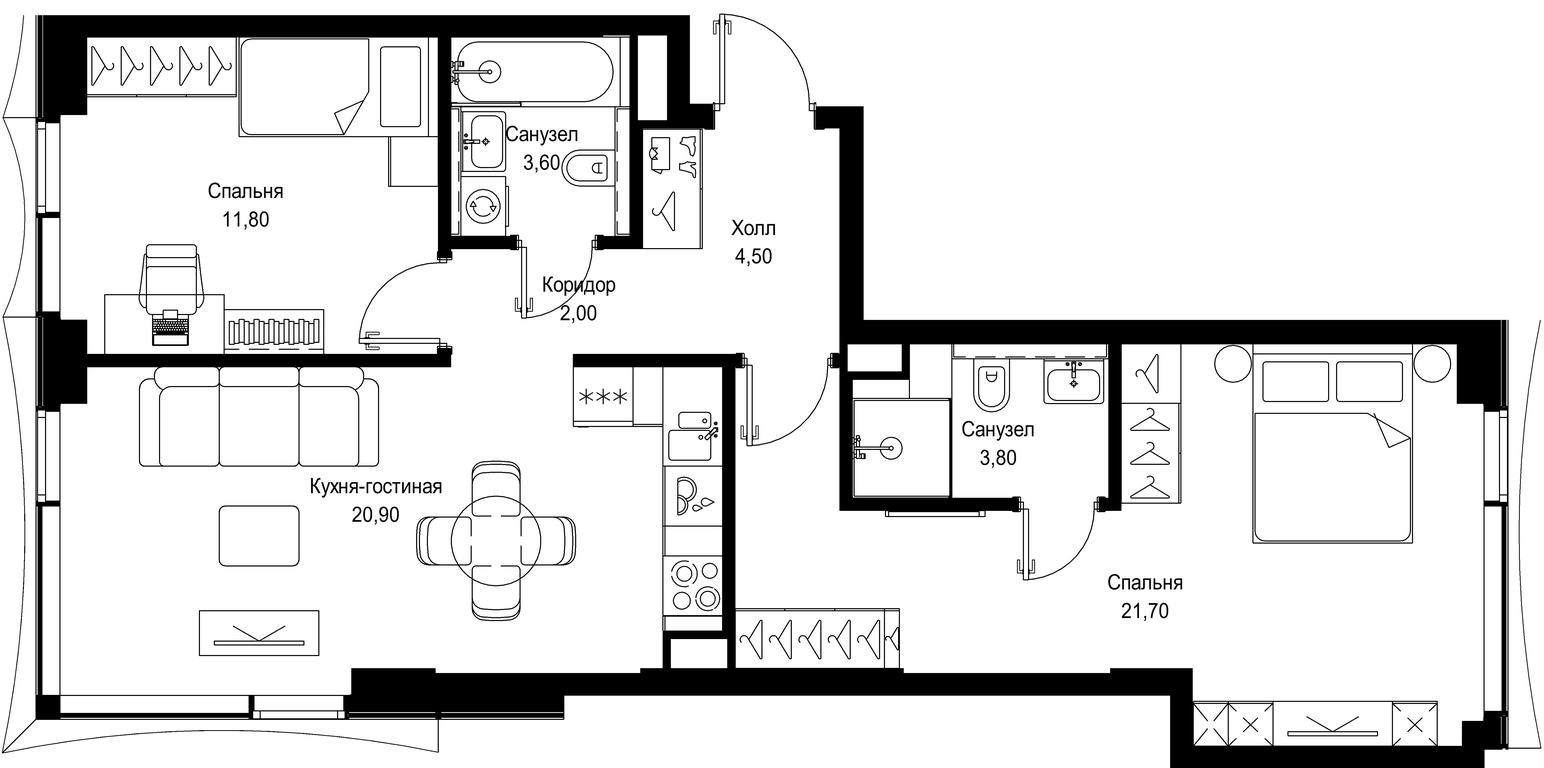 2-BD Apartment Sale, 68.3 sq. m. at Multikvartal CITYZEN, Vishnyovaya Street, Moscow, Russia #1