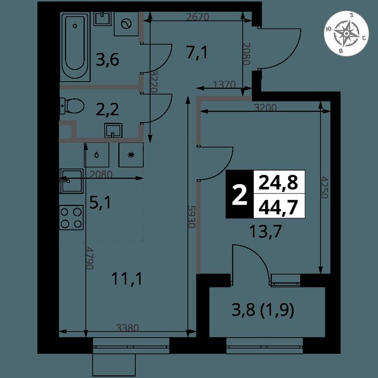 2-BD Apartment Sale, 44.7 sq. m. at 1 Yasenevskij, Kvartal № 24, Mosrentgen Settlement, Moscow, Russia #1