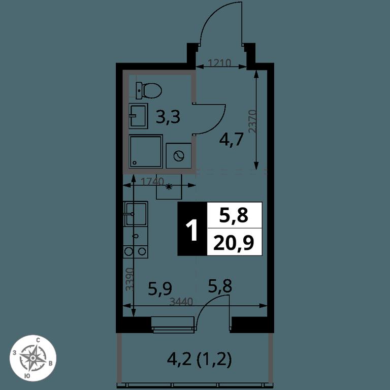 Apartment Sale, 20.9 sq. m. at 1 Yasenevskij, Kvartal № 24, Mosrentgen Settlement, Moscow, Russia #1