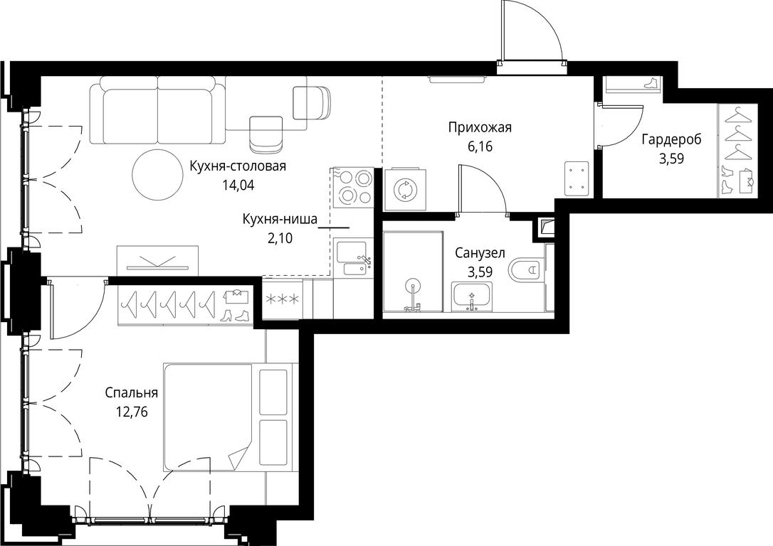 1-BD Apartment Sale, 42.24 sq. m. at City Bay, Volokolamskoye Highway, 95с3, Moscow, Russia #1