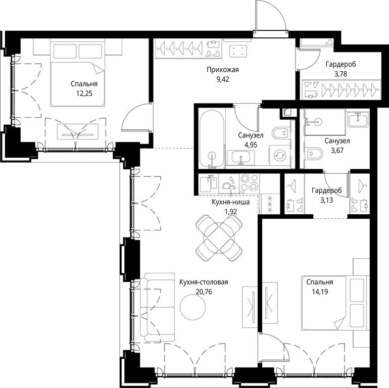 2-BD Apartment Sale, 74.07 sq. m. at City Bay, Volokolamskoye Highway, 95с3, Moscow, Russia #1